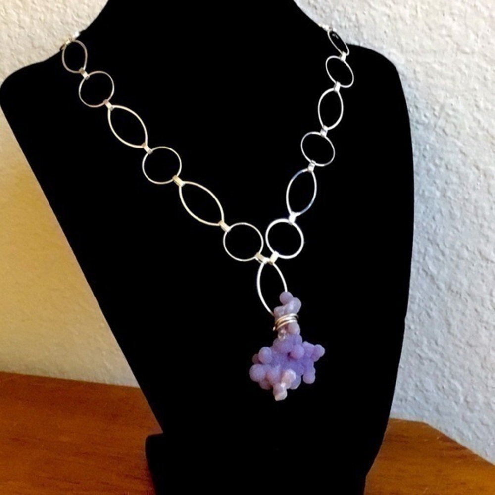 Handmade Grape Agate Pendant Statement Necklace Gift Idea Unique OOAK Gift